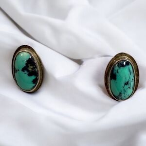Vintage Natural Turquoise Silver Earrings